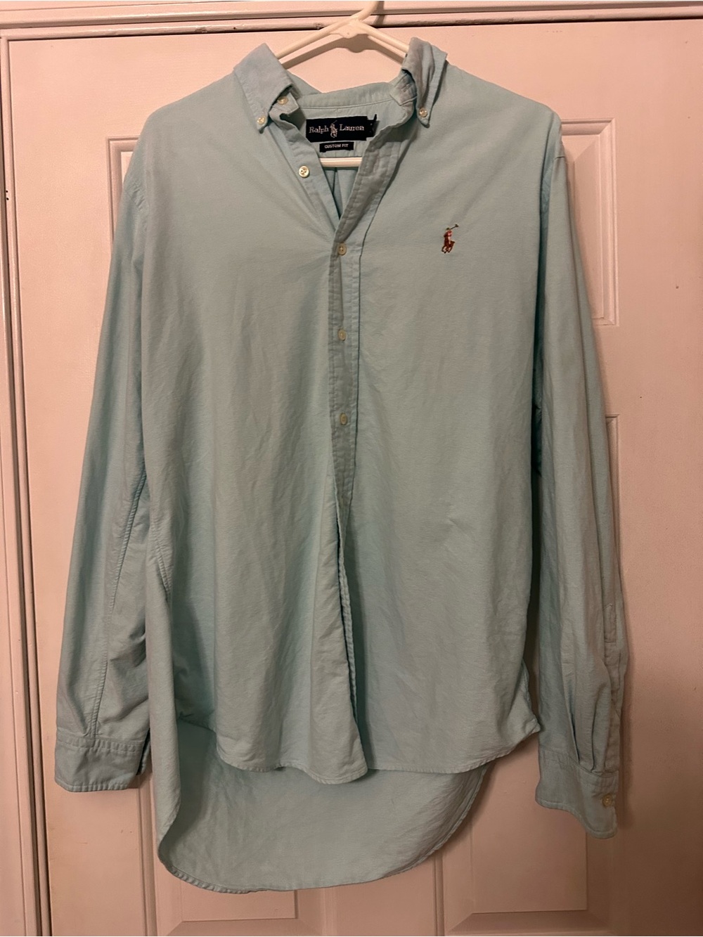 Ralph Lauren Mens Medium M Custom Fit Light Blue Woven Long Sleeve Button-Down